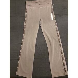 VERTIGO PARIS Mineral Washed Bootcut Pants Side Embroidery Sequin Desert Taupe